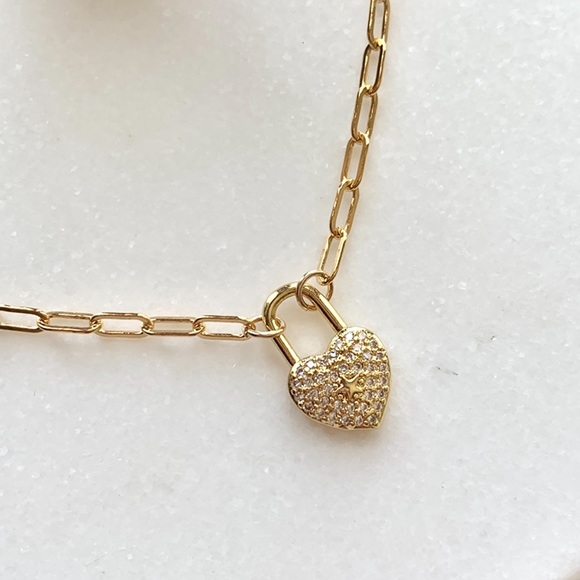 CZ Heart Padlock Necklace - Picture 2 of 15